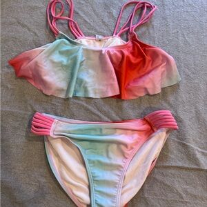 Volcom Girls  Pink Teal ombre bikini size 12